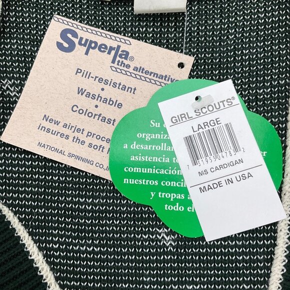 Girl Scouts of USA Cardigan Large Green White Fleck Acrylic Sweater USA VTG‎ NWT - Picture 3 of 11